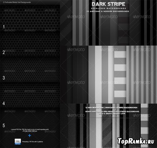 GraphicRiver Dark Stripes Backgrounds and 5 Perforated Metal Grid Backgrounds