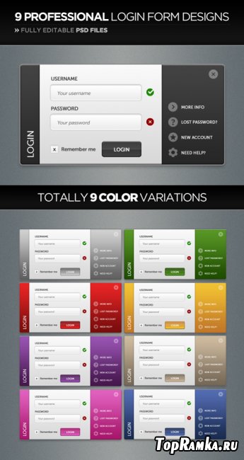 Professional Login Form Design in 9 Color-Styles - GraphicRiver