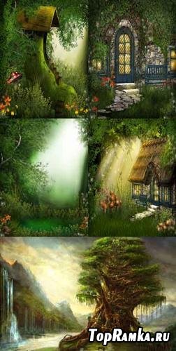 Forest clearings and houses - backgrounds