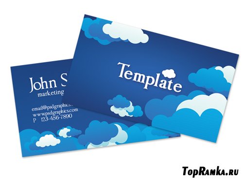 Blue cloudy sky business card template (PSD)