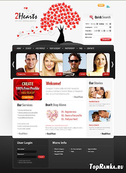 Free 2hearts Dating Website Template