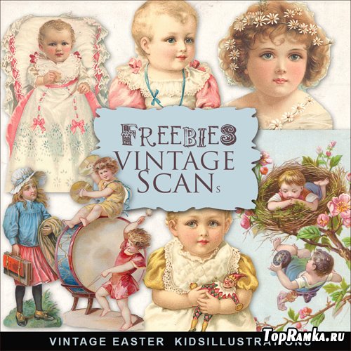 Scrap-kit - Vintage Easter Kids Illustrations