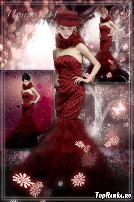 Шаблон для Photoshop - Девушка в бордовом платье
