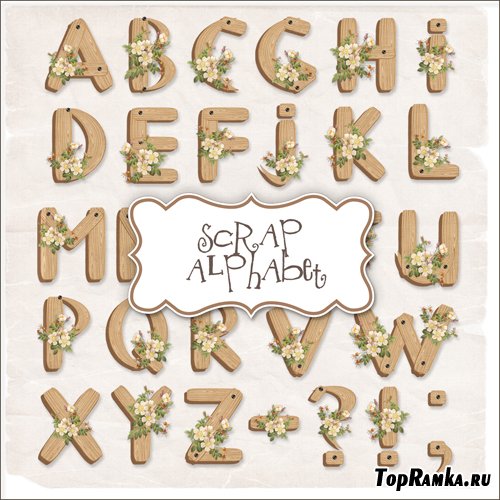 Scrap-kit - Wooden Alphabet With Flowers