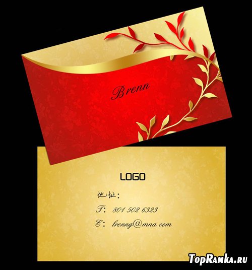 PSD Business Card Template - Red And Gold Color Metallic Style