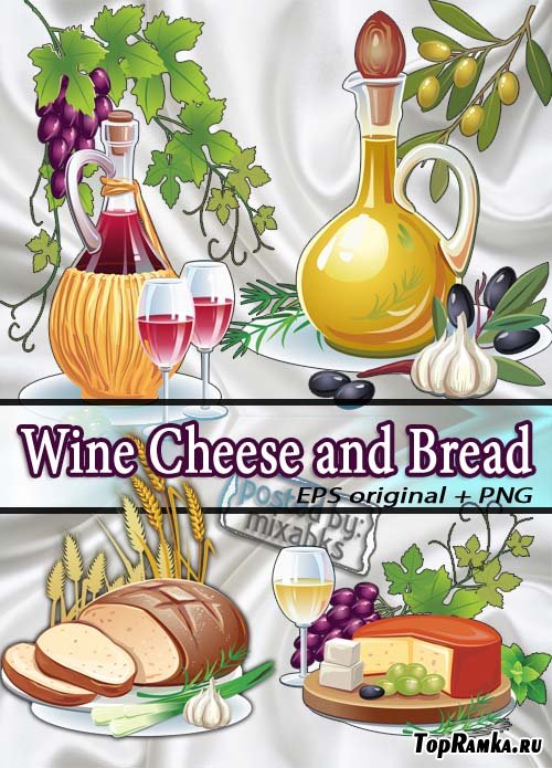 ,    | Wine, cheese and bread (EPS + TIFF CMYK)