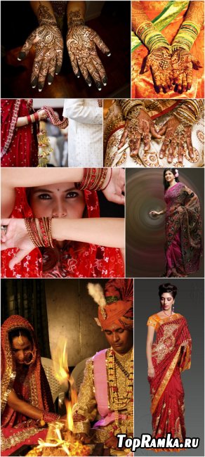 Indian Wedding - India, wedding, groom, bride, saree, hands, henna, pattern