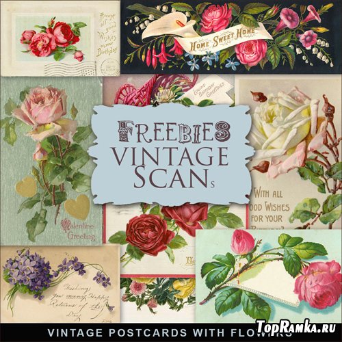 Scrap-kit - Vintage Postcards With Flowers #1