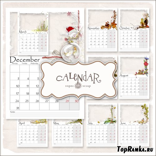 Scrap-kit - Calendar-Frames 2012 Year (PNG, PSD)