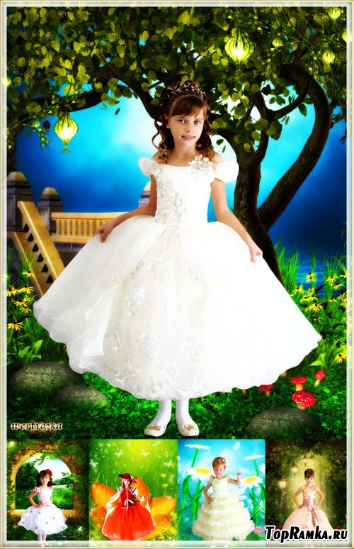 Собрание детских шаблонов для девочки - Очаровательные маленькие принцессы в чудесных нарядных плать