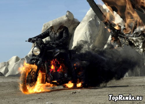  Шаблон для фото мужской - на огненном мотоцикле 
