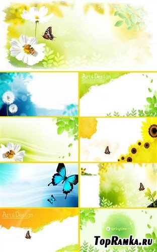 Цветы и бабочки - многослойные PSD