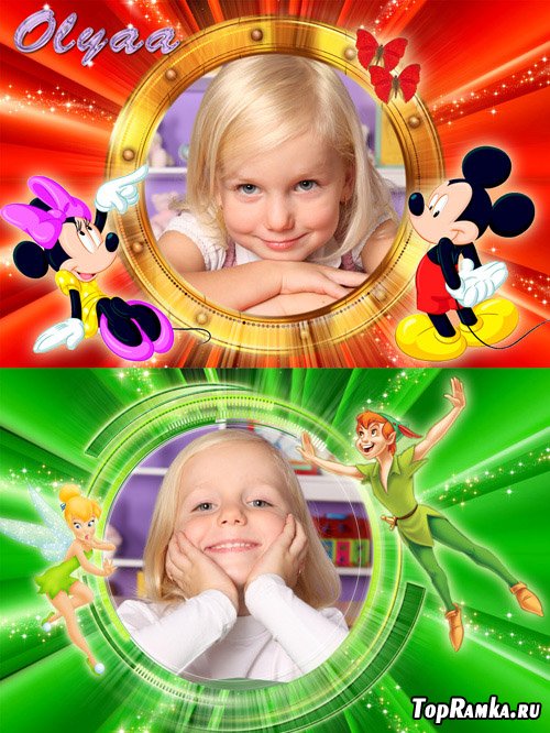 Две детские рамки для фотошоп с диснеевскими персонажами 