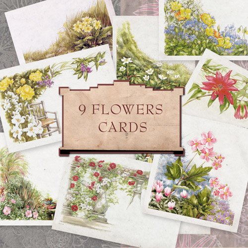 Scrap-kit - 9 Flowers Postcards 2