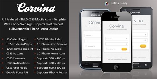 ThemeForest - Corvina Mobile Admin HD | HTML5 & CSS3 And iWebApp