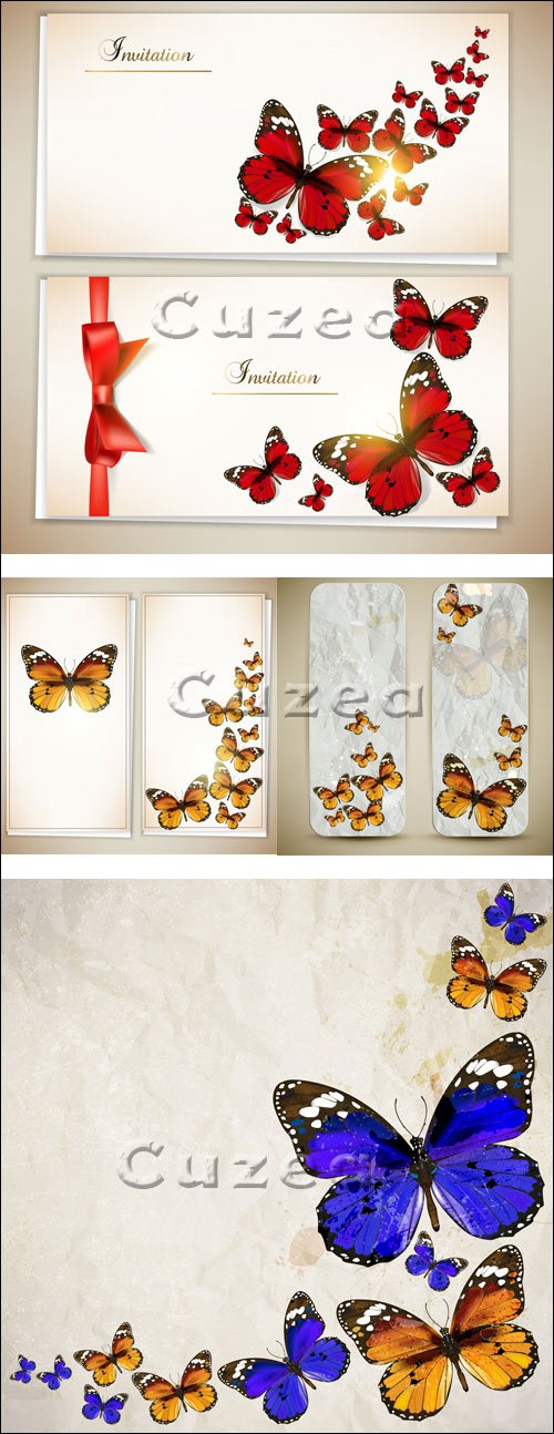         | Iinvitation with butterflies in a vector