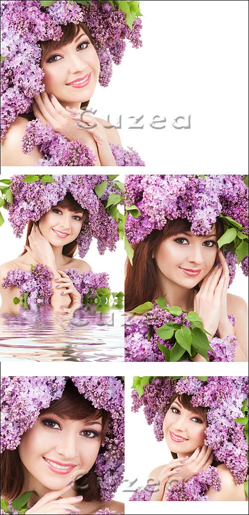      / The girl with a wreath from a lilac - Stock photo