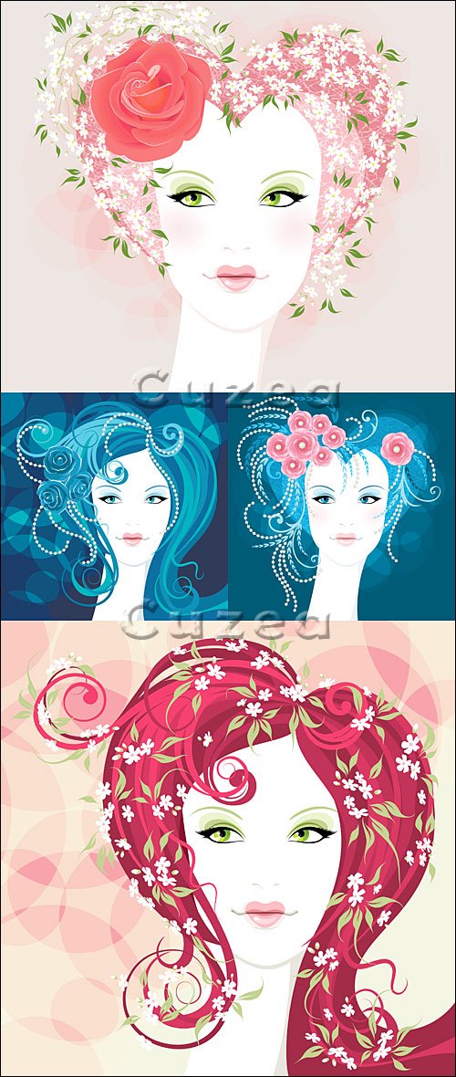    / Spring drawn girls in a vector