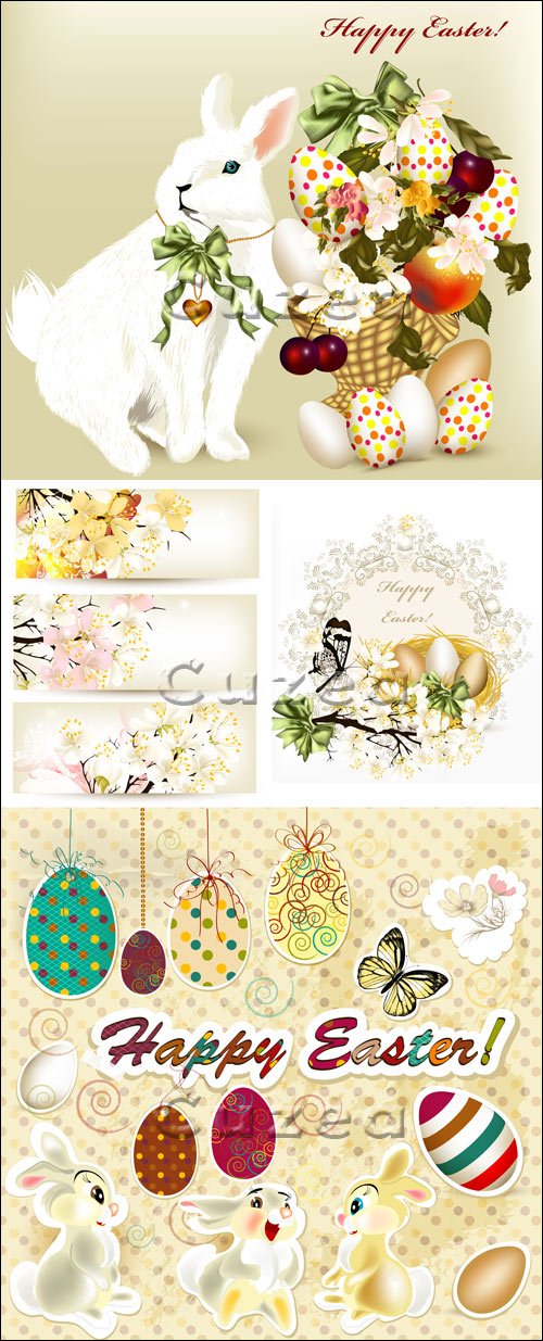     / Easter rabbit and spring banners in vector