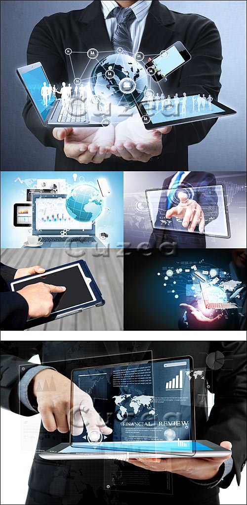    / Hands on a panel touchscreen - Stock photo
