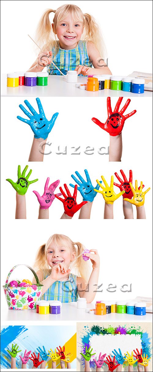      / Nice girl with color hands - Stock photo