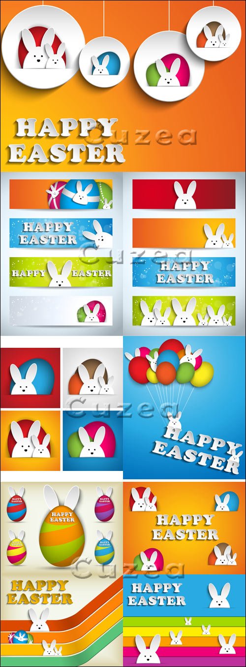     / Easter color banners with rabbit in vector