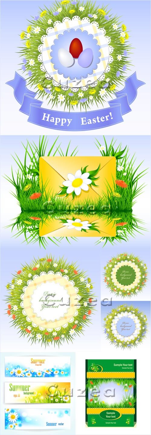      / Easter spring and summer banners in vector