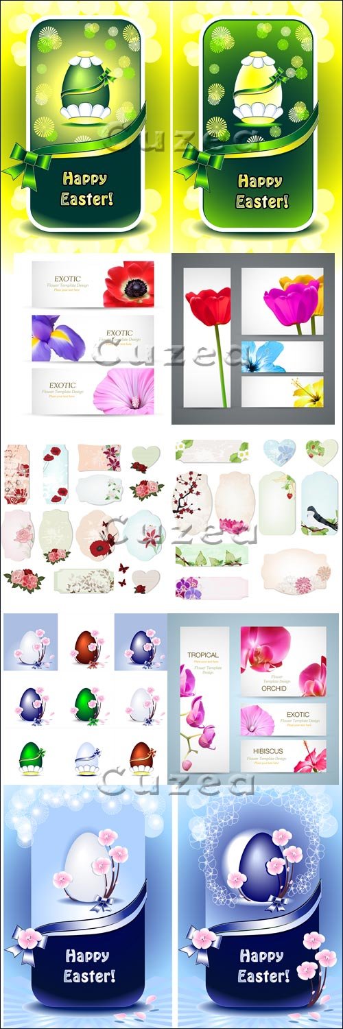      / Easter and floral banners with ribbons in vector