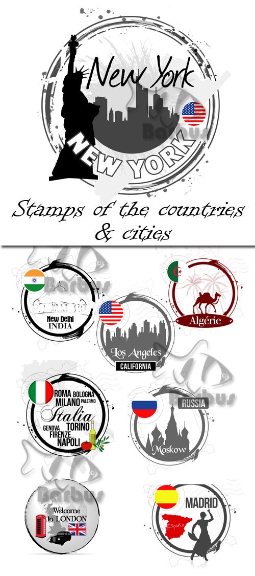 Stamps of the countries and cities /     - Vector stock