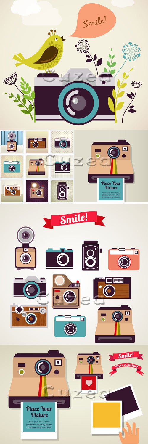    / Old vintage camera with picture in vector