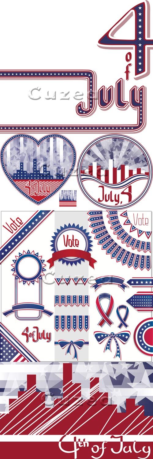   4    / Background cityscape with fireworks and scribed Fourth of July in vector