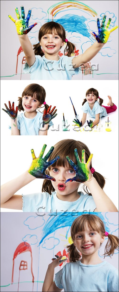     / Girl with color hands - Stock photo