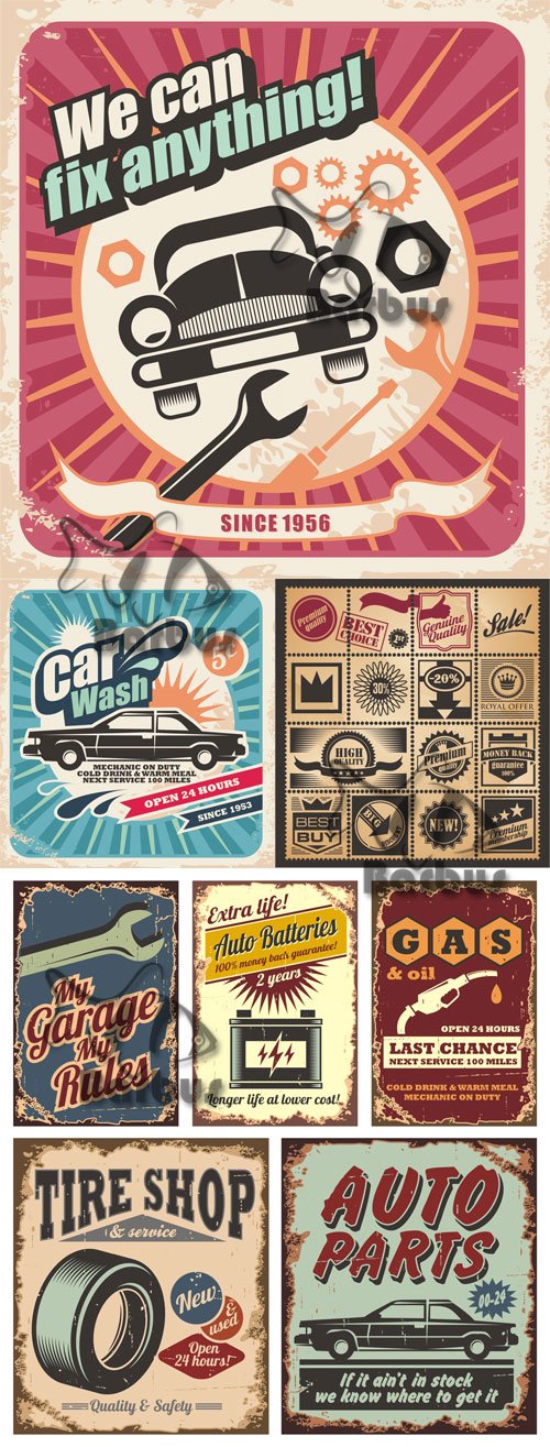 Auto retro poster and labels /     