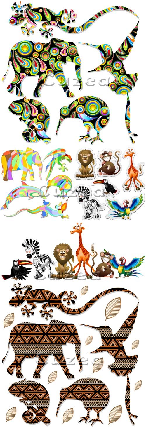 P    / Different color animals in vector