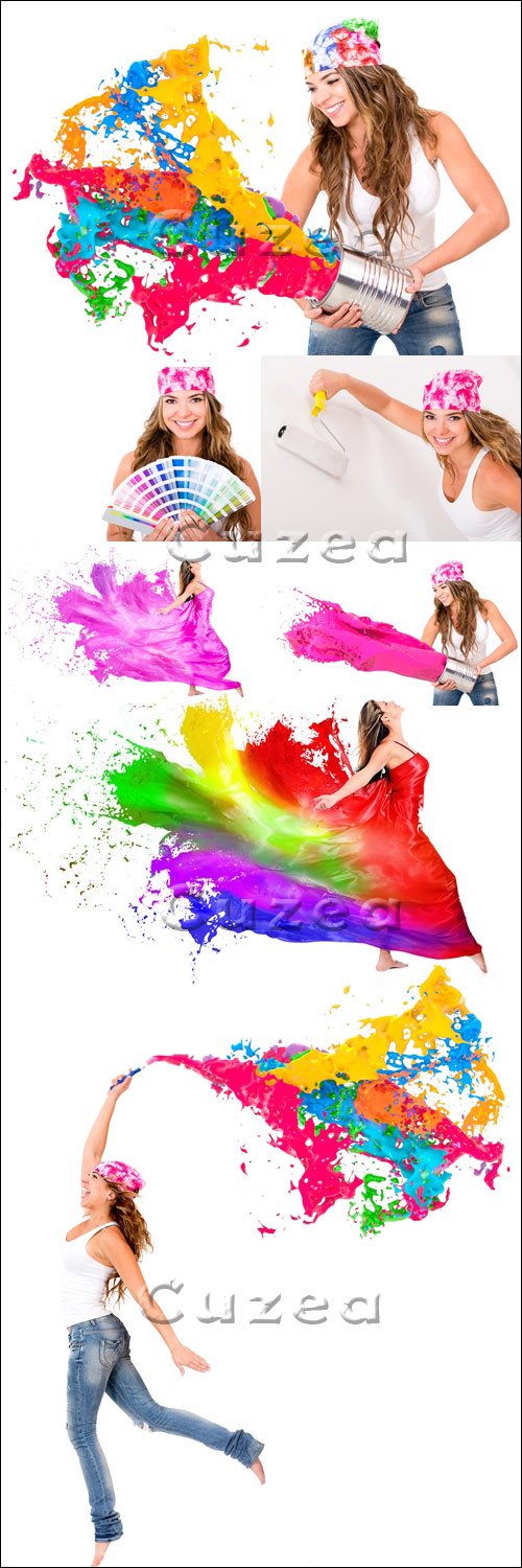     / Woman splashing colorful paint - Stock photo