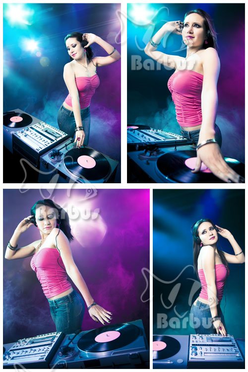 Girl DJ in Night Club /      