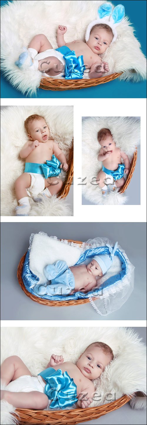 ,   / Baby-boy with blue ribbon - Stock photo