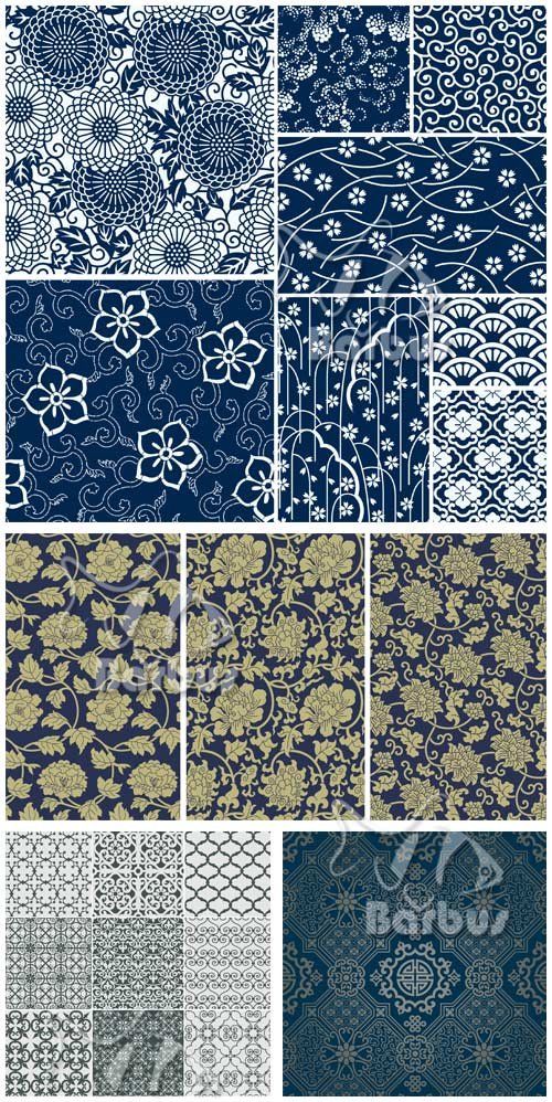 Seamless textures with flowers and patterns /     