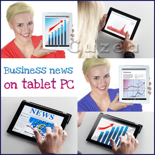    / Business news on tablet PC - Stock photo