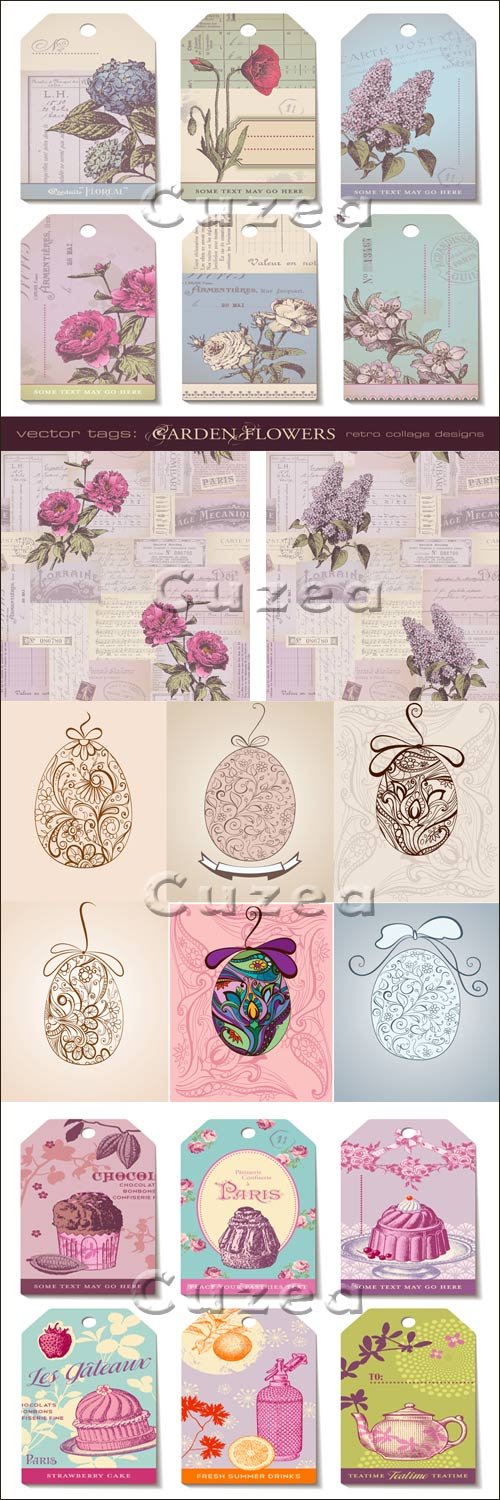        /  Vintage spring and easter background with flowers in vector