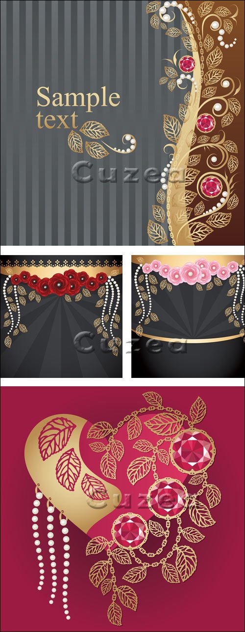      / Backgrounds with flowers and jewels - vector stock