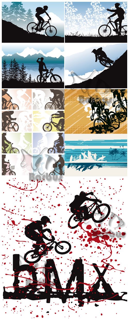 Silhouettes of cyclists /  
