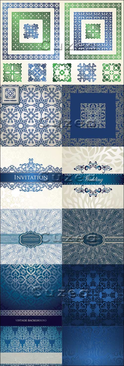        / Vintage blue and green ornaments on vector background