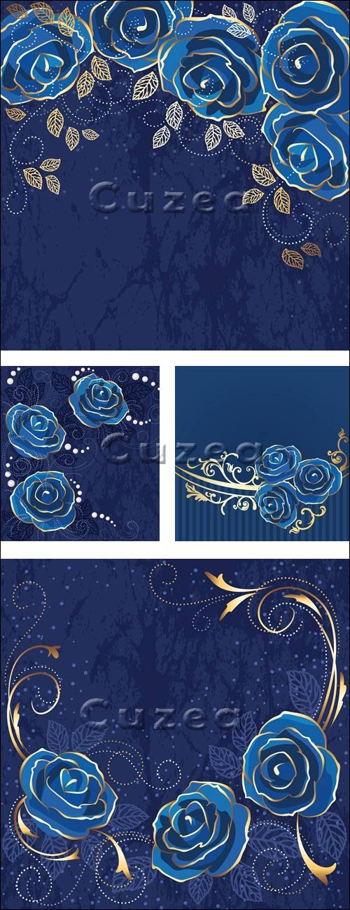      / Roses blue vintage card in vector