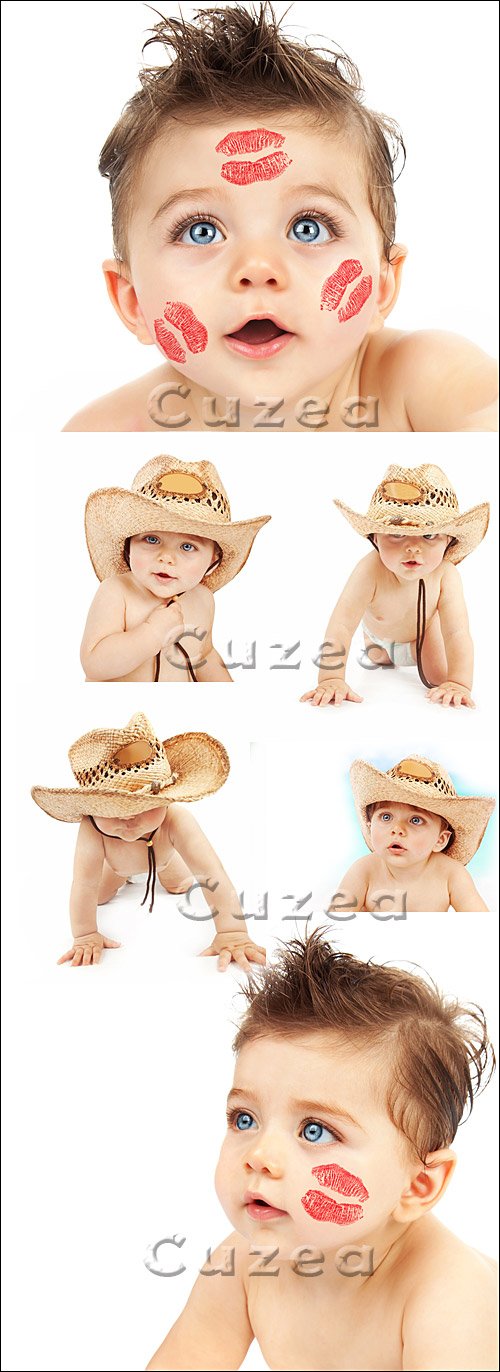      / The boy in a cowboy's hat on a white background - Stock photo