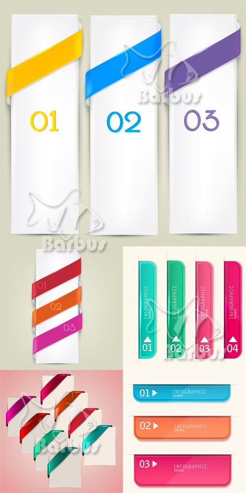 Set of bookmarks, stickers, labels,  numbered banners /  web , ,    