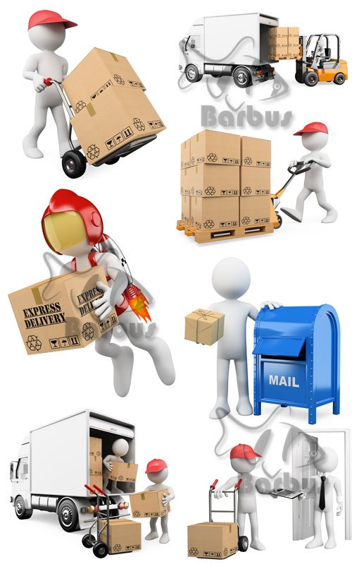 3D men - delivery of parcels / 3D  -  