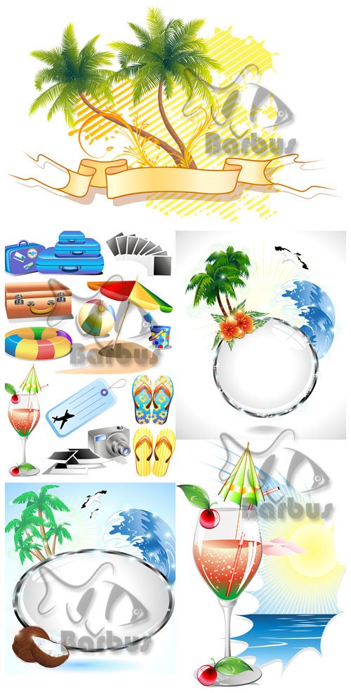 Summer banners and beach elements /     