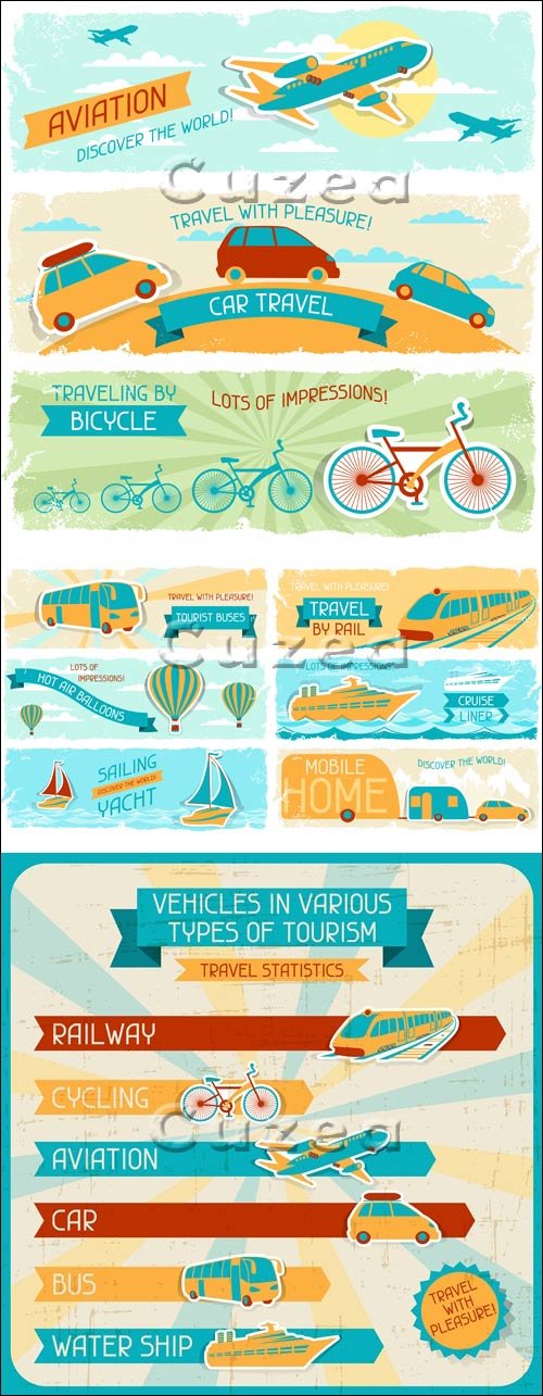     | Different types of transport for tourism - vector stock
