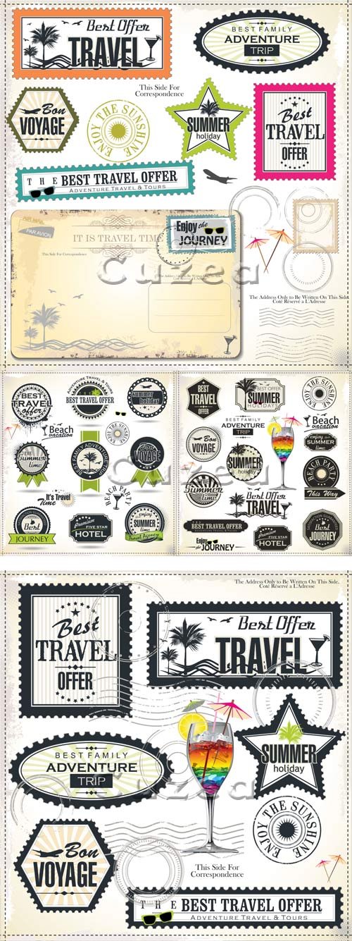       / Travel labels and elements in vector